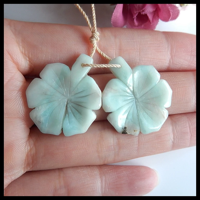 Женские серьги с резным цветком Amazonite 28x23x3 мм 5 4 г | Украшения и аксессуары