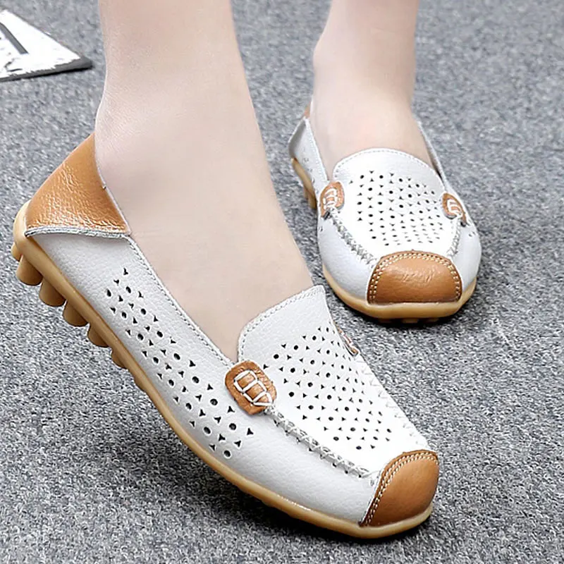 Женские балетки на плоской подошве лоферы из натуральной кожи Мокасины с