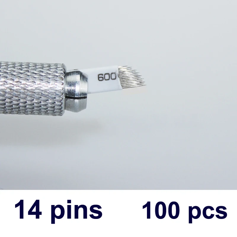 100 шт. 14 штифтов игольчатое лезвие Перманентный макияж татуаж для бровей Высокая