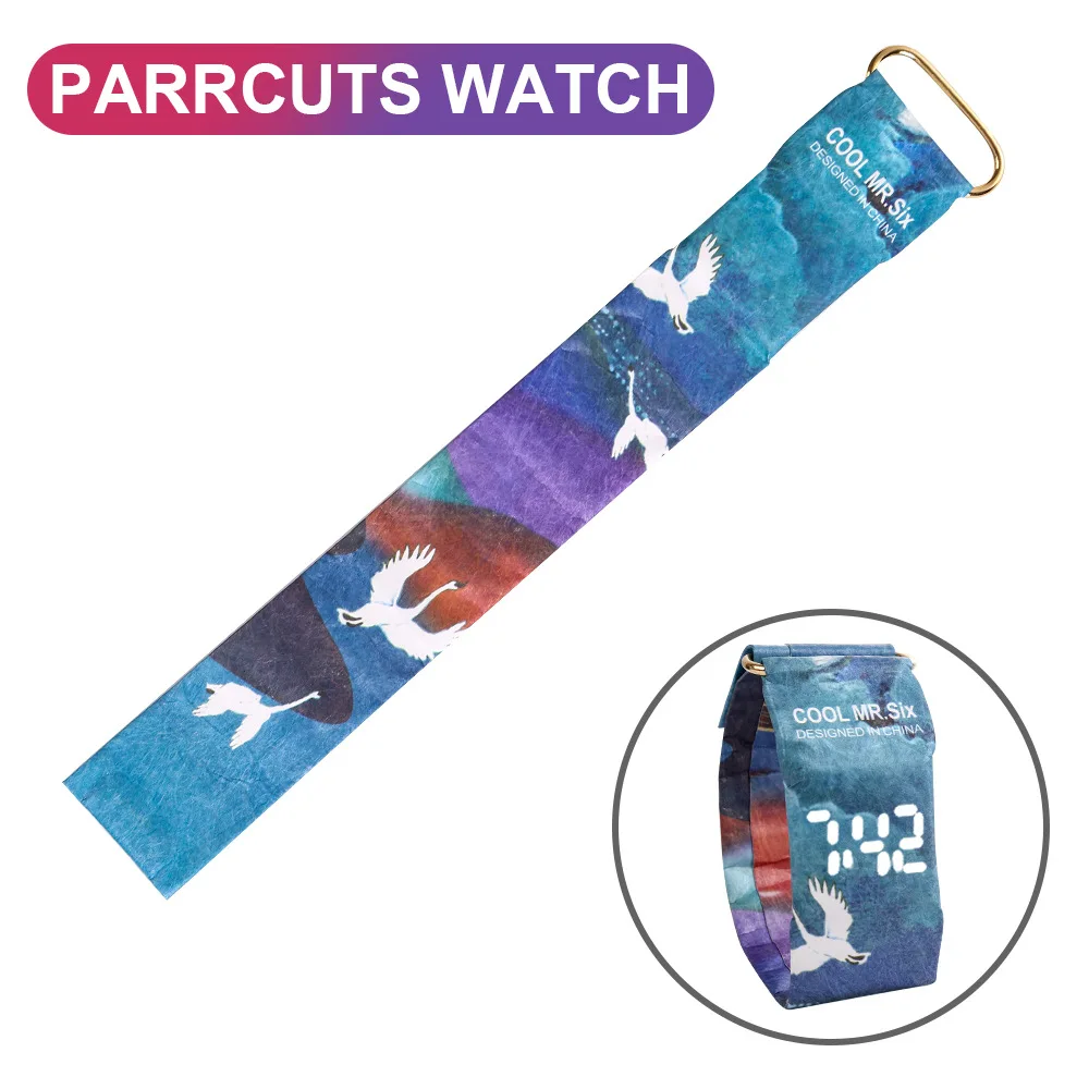 Светодиодные водонепроницаемые цифровые часы TIke Toker с бумажным ремешком для