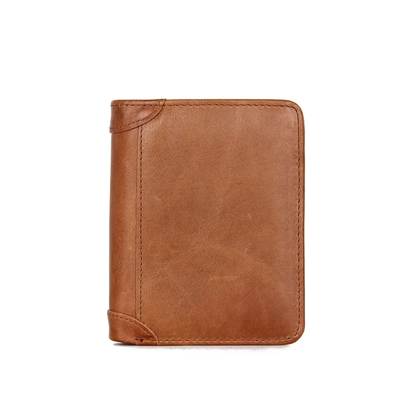 Brown Мужской бумажник из натуральной кожи billetera hombre кошелек мужской тонкий маленький кошелек RFID Роскошные Дизайнерские короткие мужские кошельки - Цвет: Brown