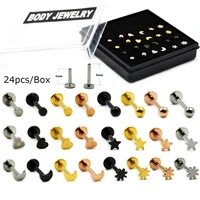 showlove 24pcsbox stainless steel different designs monroe labret lip bar ring earring cartilage piercing body jewelry 16g