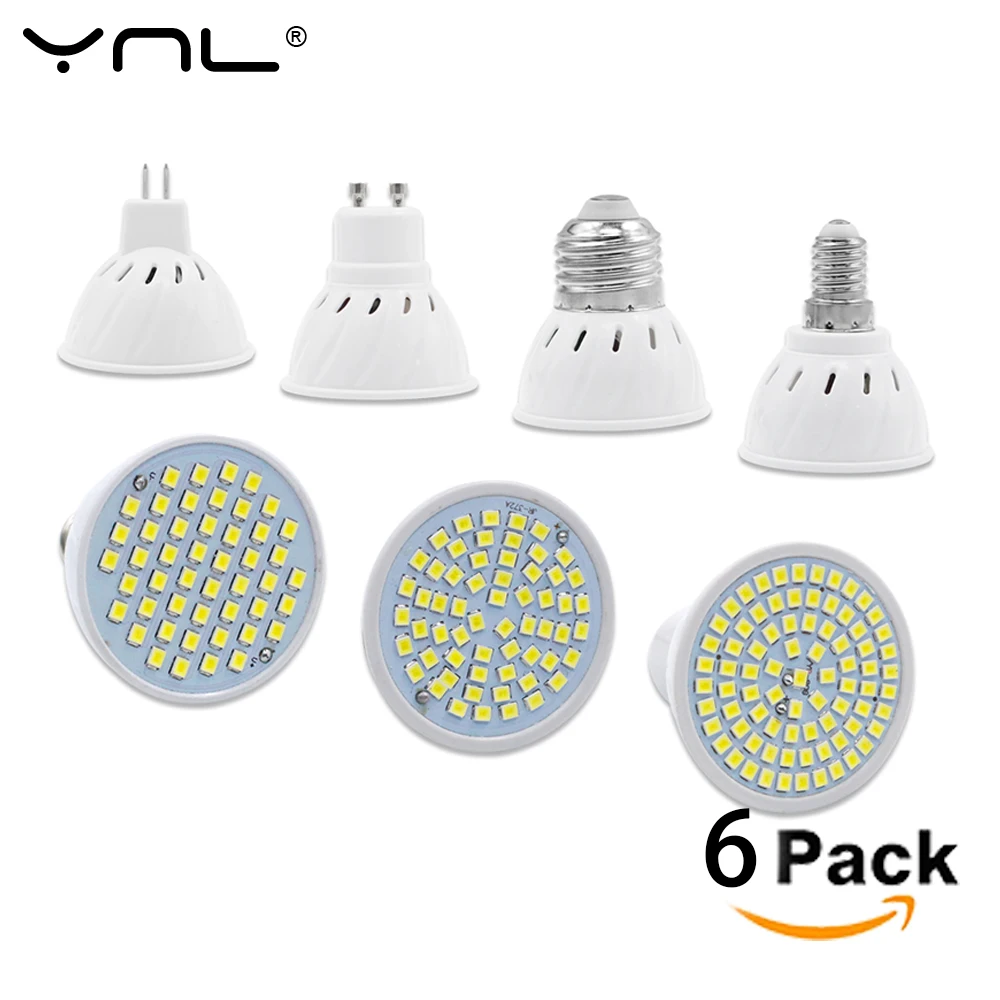 

YNL 6pcs/lot Lampada LED Bulb GU10 E27 E14 MR16 3W 5W 7W 220V 240V Bombillas LED Lamp SMD 2835 48LED 60LED 80LED Spotlight