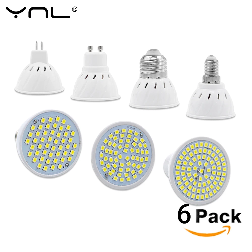 YNL 6pcs/lot Lampada LED Bulb GU10 E27 E14 MR16 3W 5W 7W 220V 240V Bombillas Lamp SMD 2835 48LED 60LED 80LED Spotlight | Лампы и