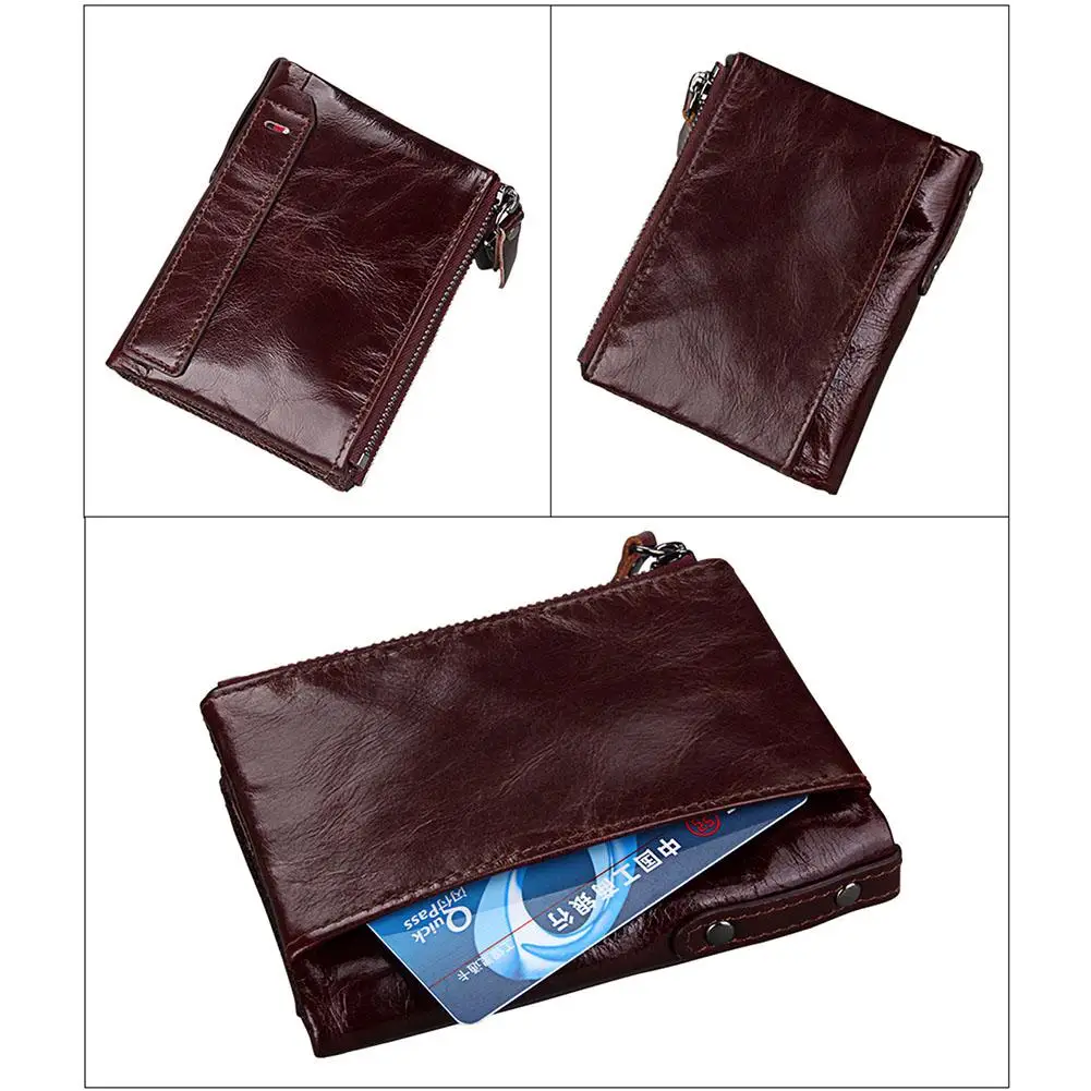Banabanma Genuine Wallet Cowhide Leather Men Wallets Double Zipper Short Purse Coin Pockets Anti RFID Card Holders Wallet Men 40