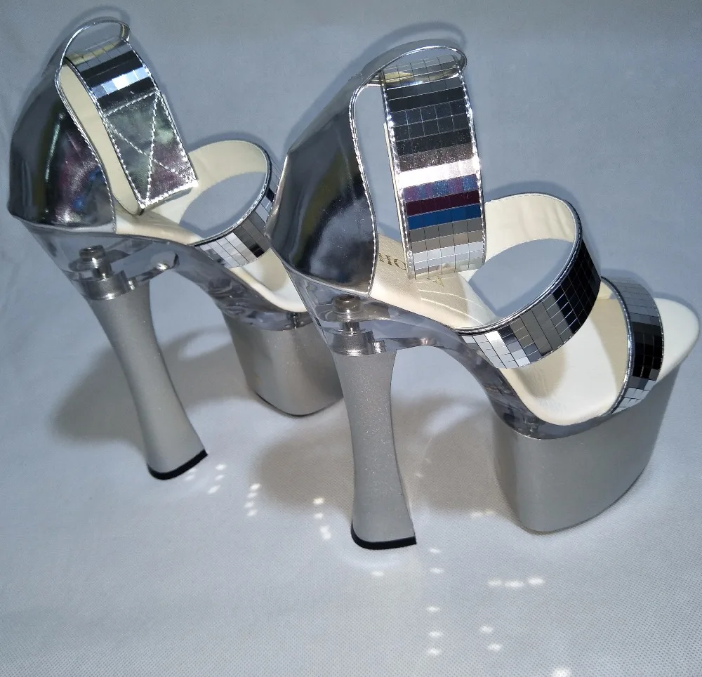 Summer 7 inch high heel shoes for women pole dancing sandals 18cm silver Platform Strappy High Heels Party Dance Shoes | Спорт и