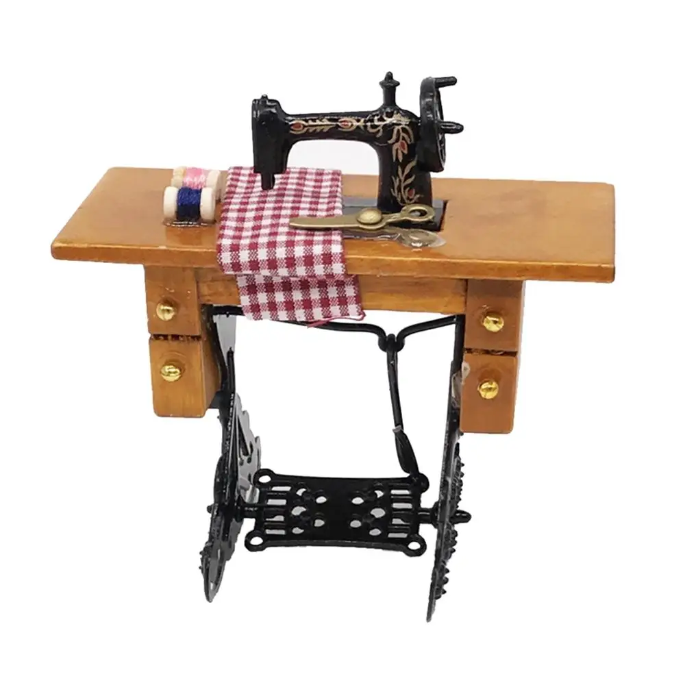 Миниатюрная швейная машина для мебели с леской деревянные ножницы аксессуары