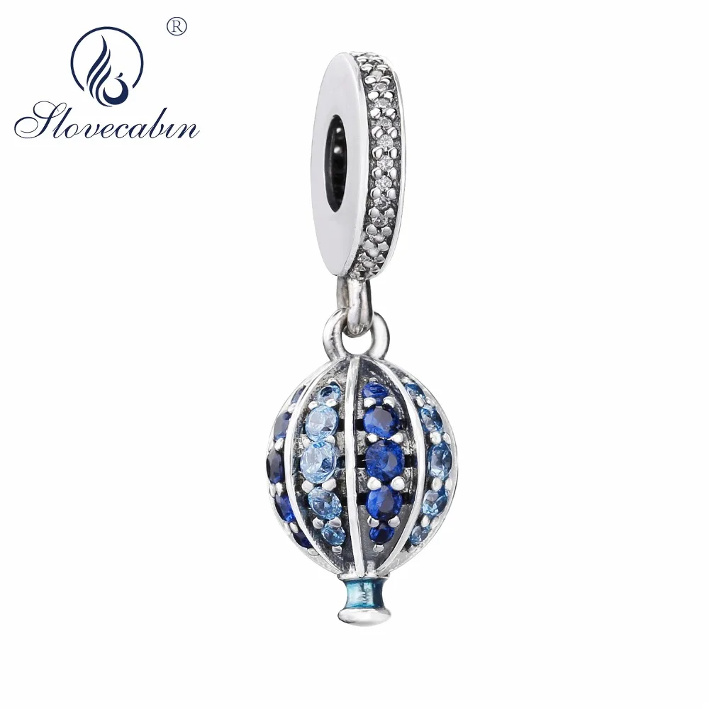 

Slovecabin 2018 Blue Zircon Pave Romantic Love Balloon Hot Air Pendant Charm 100% 925 Sterling Silver Beads For Bracelet Making