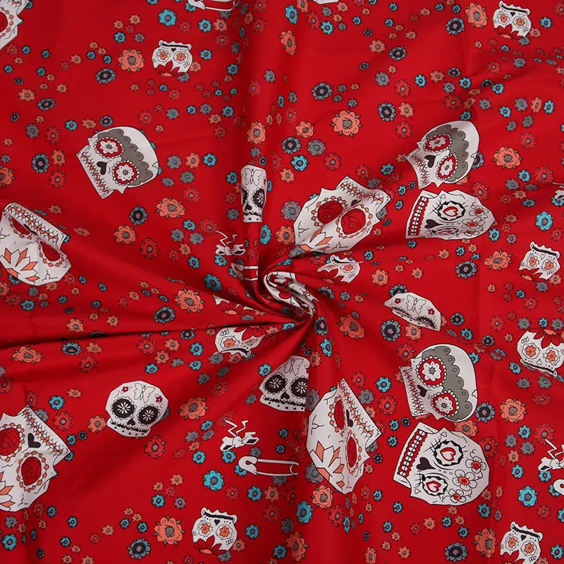 

BZ79 100*140cm Red Flower Skeleton Printed Cotton Fabric For Women Clothing DIY Material Plain Poplin The Curtain Bedding Cloth