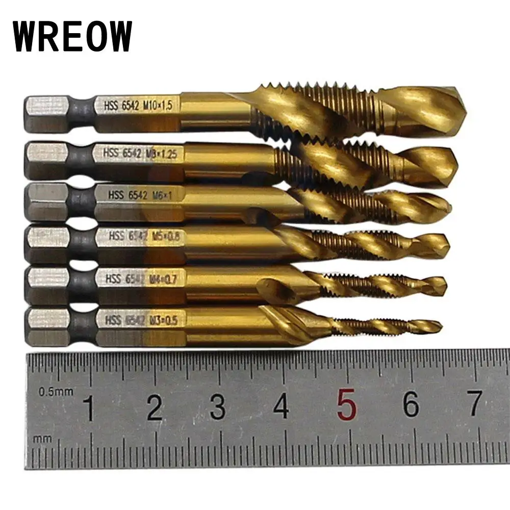 

Набор титановых сверл M3/M4/M5/M6/M8/M10, 6 шт., 1/4 шестигранных насадок