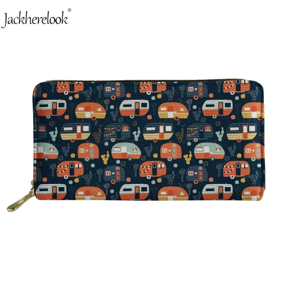

Jackherelook, женские кожаные кошельки с мультяшным принтом для кемпинга, автобуса, фургона, Дамский Повседневный клатч, кошелек для монет, держат...