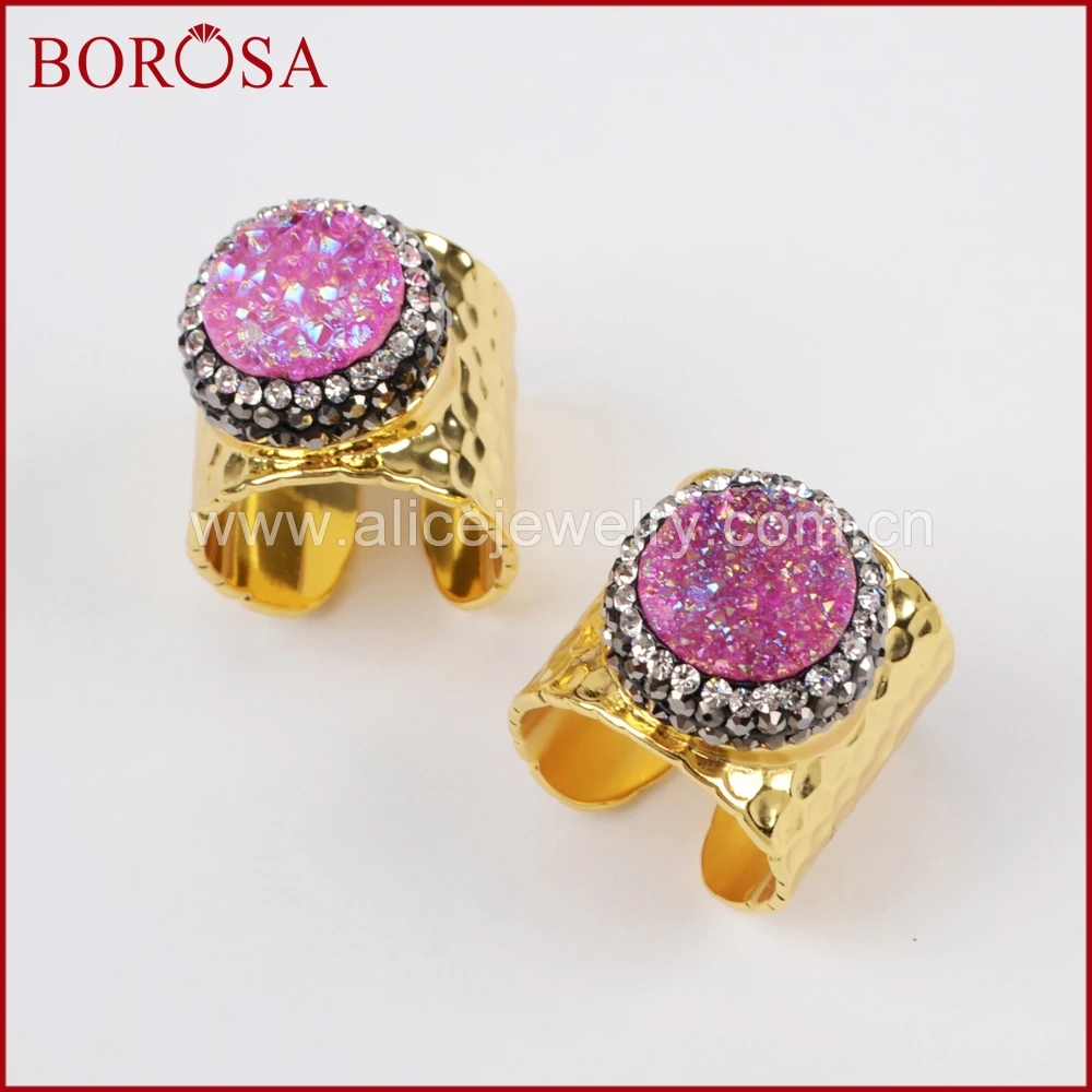 BOROSA 6 шт. Друза круглая Радуга титановая Золотое кольцо мода смешанных цветов