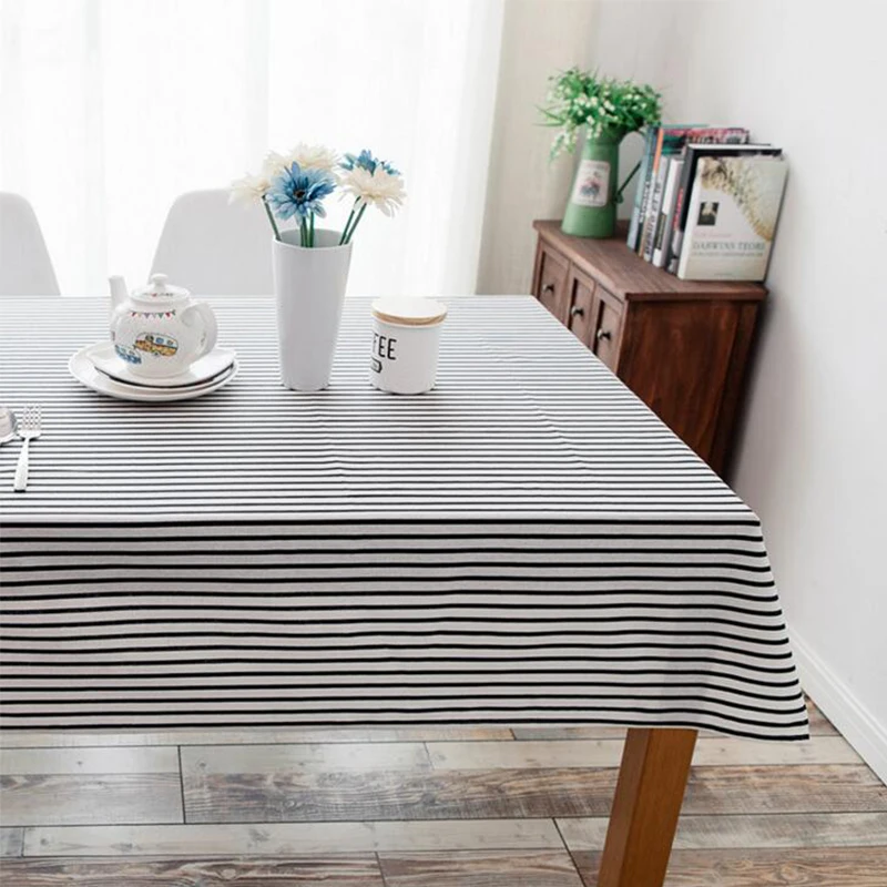 Простая синяя полосатая Скатерть прямоугольная льняная хлопковая домашняя