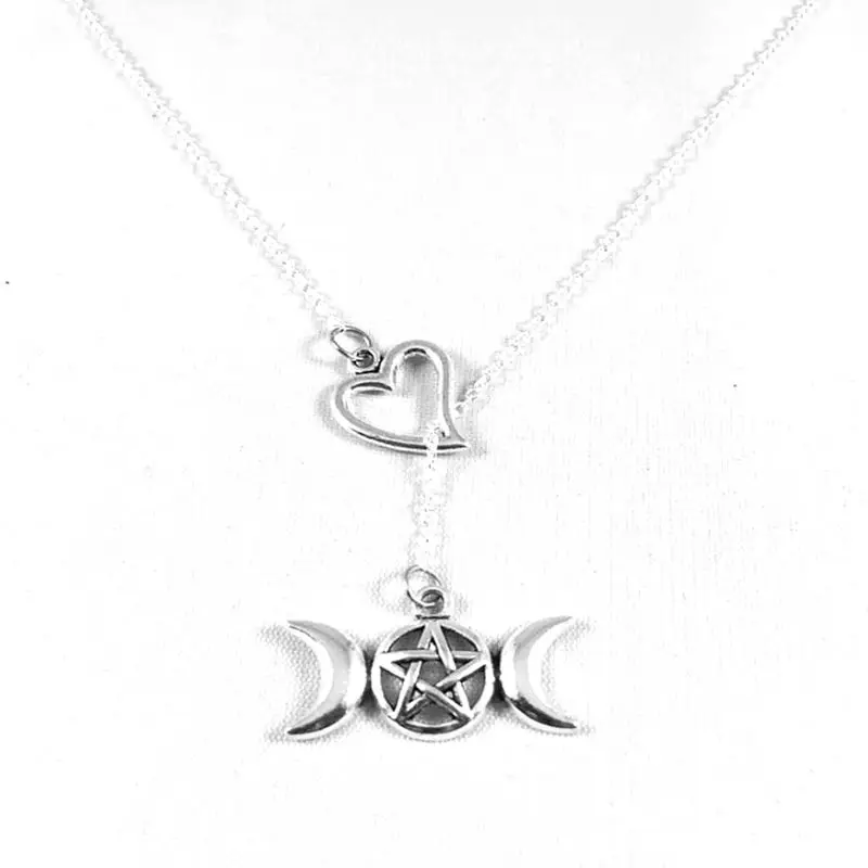 Подвеска в форме сердца с рисунком тройной Луны богини Wicca пентаграммой