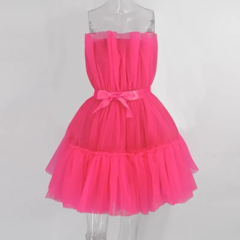 DRESSMECB без бретелек Сетчатое женское платье с открытой спиной сексуальное мини 2019