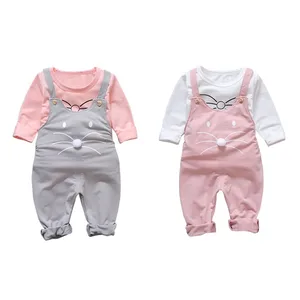 Весенний Детский костюм для маленьких девочек, розовые комбинезоны и штаны, комплект детской одежды с мультяшным рисунком, зимний комплект нижнего белья