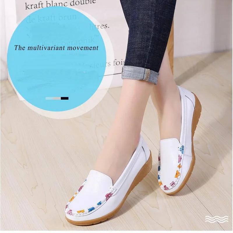 RUSHIMAN 2021 Spring Women Flats Shoes Genuine Leather Shoes Woman Printed Loafers Breathable Ballet Flat Ballerina Flats