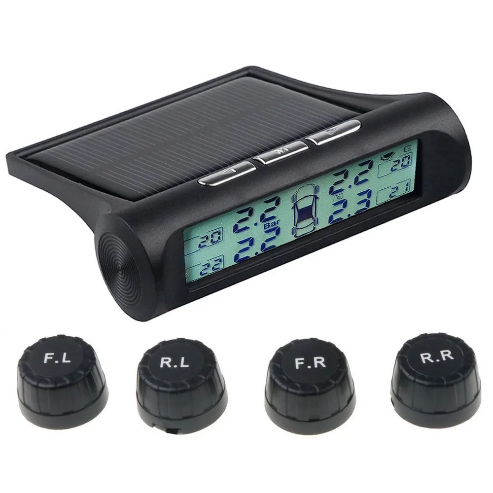 Blackwhite screen TPMS солнечная система контроля давления в шинах Автоматическая охранная сигнализация Цифровой дисплей 4 колеса внутренняя внешняя система s давление в шинах - Тип: Blackwhite screen