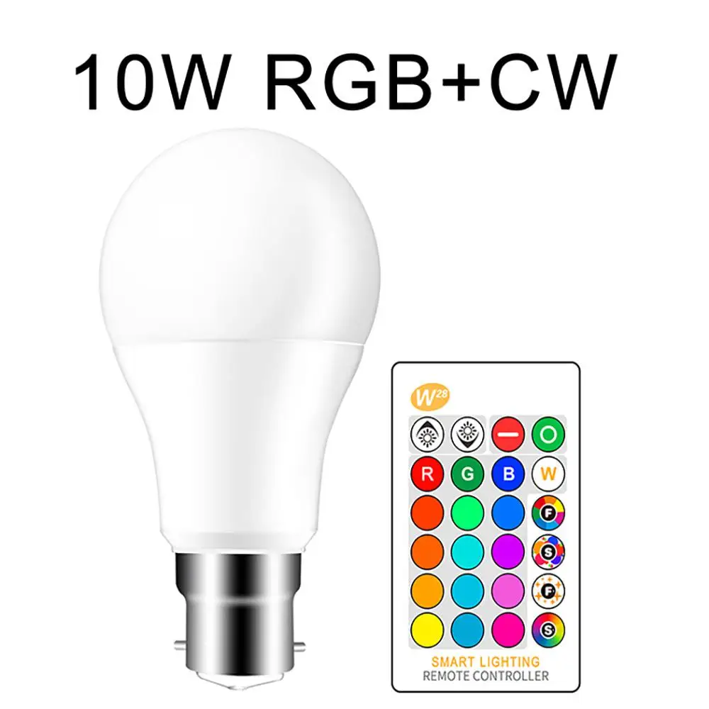 B22 E27 светодиодный лампы 5 Вт 10 Вт 15 Вт 16 Цвет Изменение RGB магический Светильник лампы 85-265V 120V 220V RGB светодиодный светильник Точечный светильник+ IR дистанционное управление - Испускаемый цвет: B22 10W RGB CW