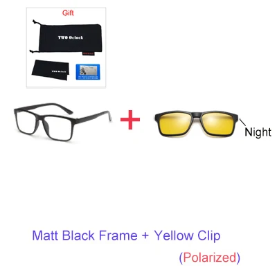 1Frame Yellow Clip Два Oclock магнитные солнцезащитные очки для мужчин поляризационные женщин клип на очки квадратной оптической оправа с линзами при миопии 6 в 1 очки A2202 - Цвет линз: 1Frame Yellow Clip