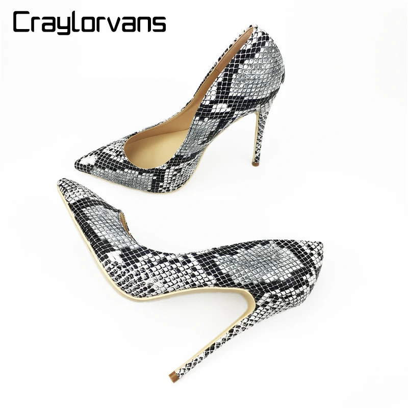 Craylorvans/2018 новые модные женские туфли со змеиным принтом на высоком каблуке