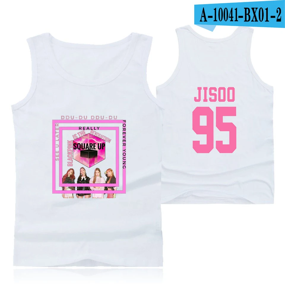 white Корейский Черный Розовый член Jisoo поп печати домашняя одежда модный топ на бретелях Женская мода Повседневная без рукавов жилет одежда - Цвет: white