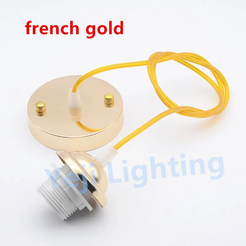 E27 разъем пластиковый держатель лампы с 1 м кабель провода потолок Роза навес лампа база для люстры led подвесной светильник Шнур Набор DIY - Цвет: french gold