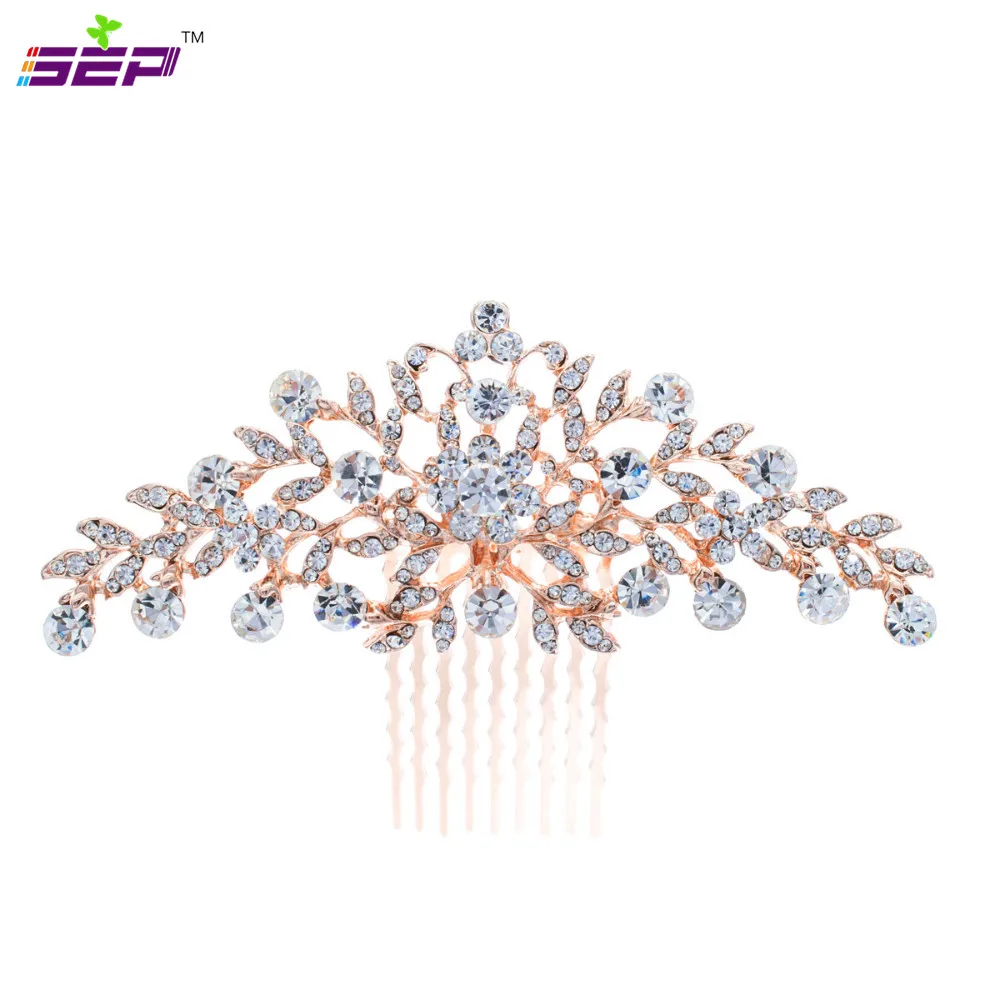 Rose Gold Свадебная Цветочная вуаль для волос, гребень для волос, заколки ювелирные аксессуары FA2944 - Окраска металла: Rose Gold