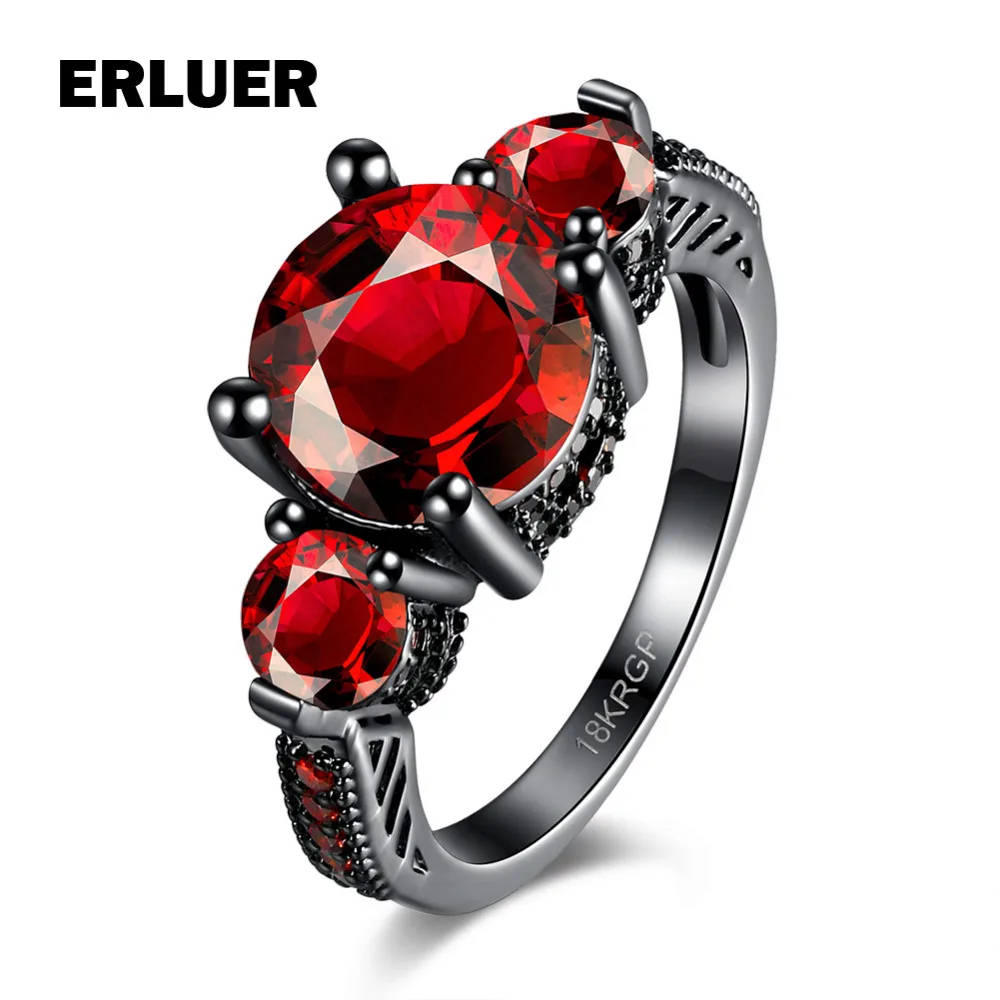 Erluer Мода Кристалл Циркон Кольца черное золото заполненные Винтаж Свадебные