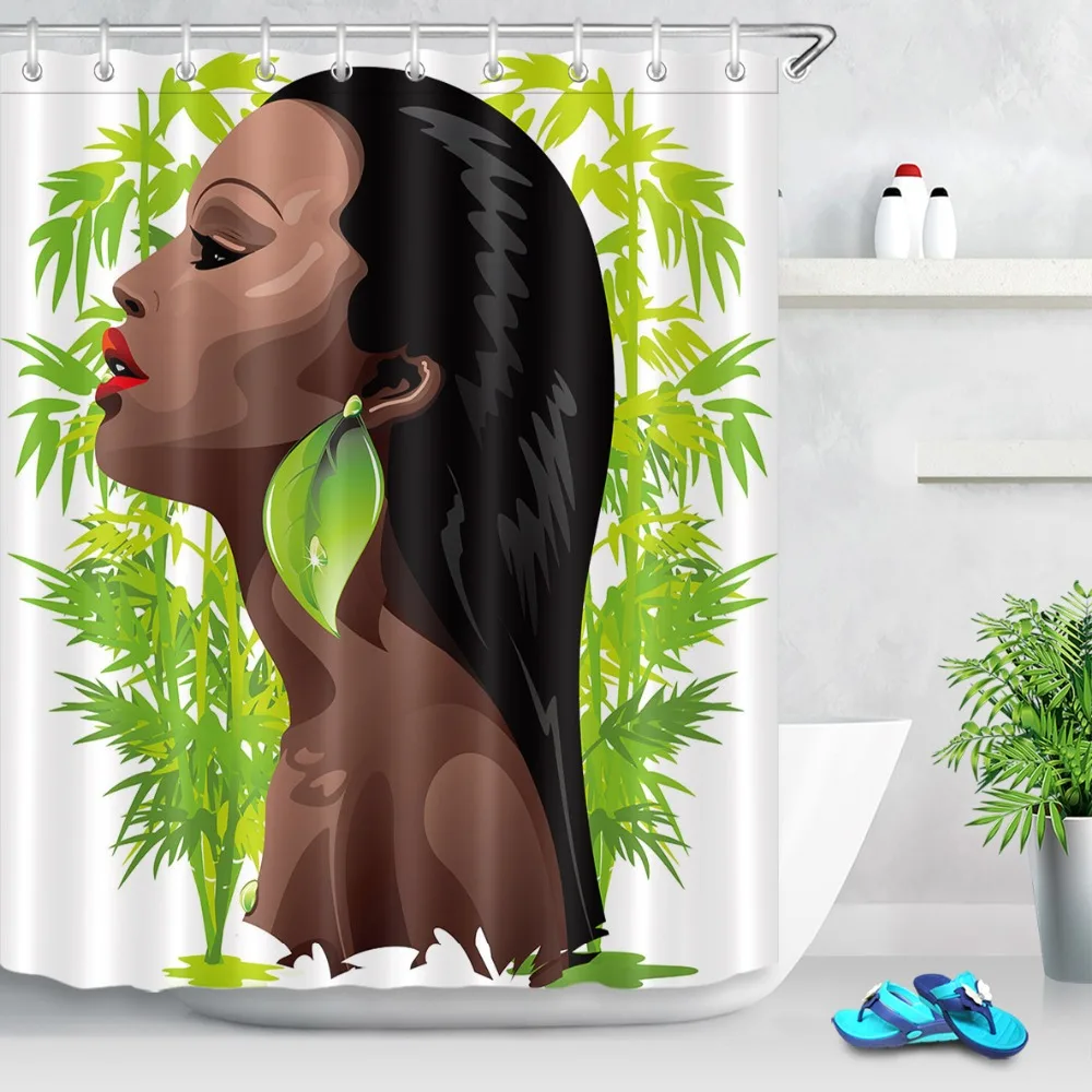 Американская африканская черная Женская занавеска для душа с зелеными