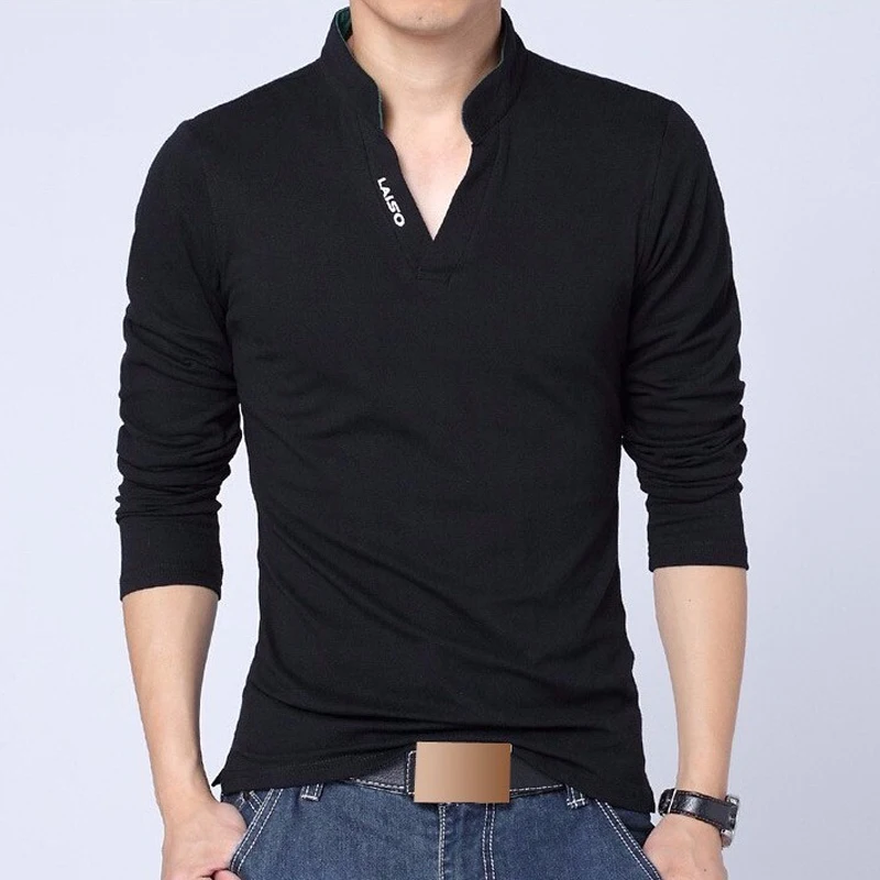 Мужская Однотонная футболка с длинным рукавом повседневная хлопковая размера