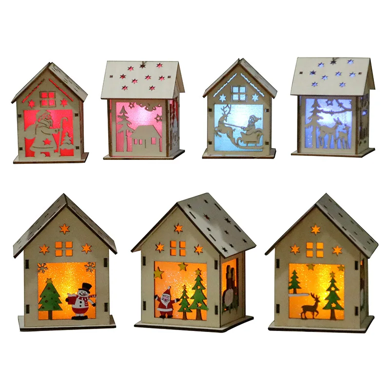 

New Luminous Snow House Bar Christmas Tree Decoration Wooden Christmas Ornaments Gift Party Xmas Tree Desk Deco