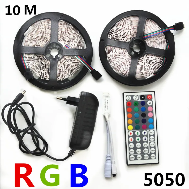 

Светодиодная лента RGB 5050 10 м 5 м светильник та 30 светодиодов/м гибкая светодиодная лента rgb Диодная лента 44key ИК-контроллер dc 12 В адаптер