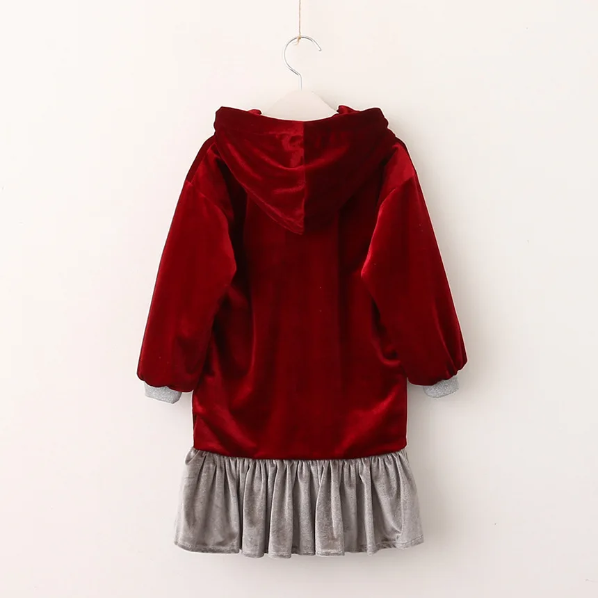 Everweekend Girls Ruffles Velvet Soft Autumn Winter Dress with Hats Vintage Red and Blue Color Princess Party | Детская одежда и