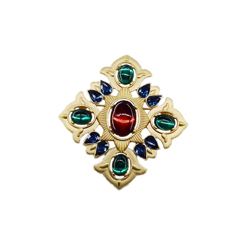 

YDGY 2019 New Fashion Retro-antique Palace-inlaid Resin Gem Brooch Flower Female