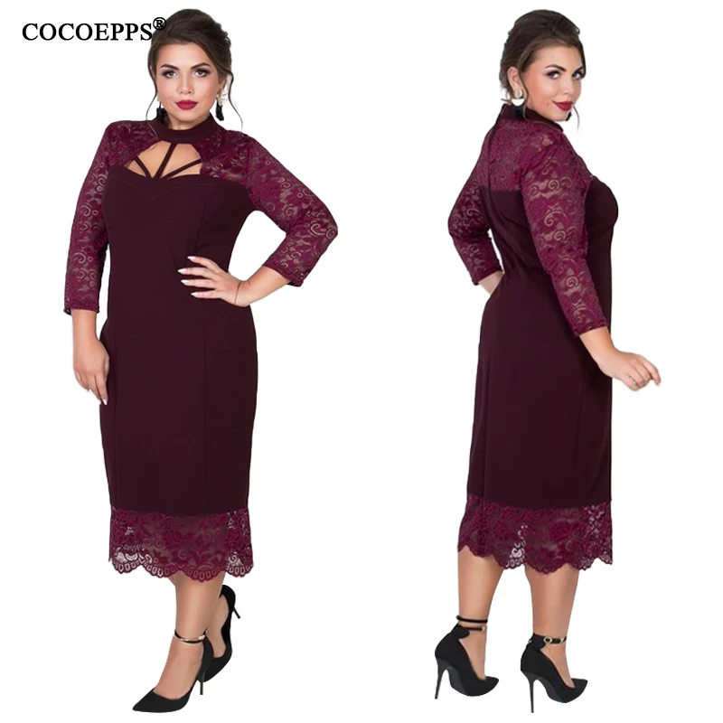 Женское кружевное платье COCOEPPS Повседневное большого размера 5XL 2019|Женские