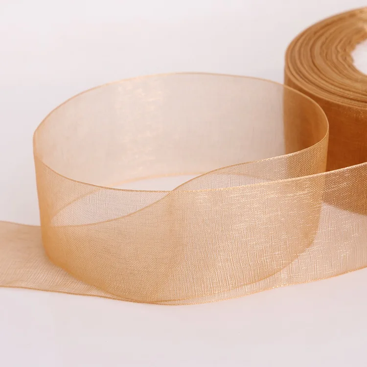 Light Brown 38 мм ширина Розовая Шифоновая лента из органзы для одежды швейная ткань для подарочная упаковка «сделай сам» свадебное украшение кружевная лента 50 ярдов/партия - Цвет: Light Brown