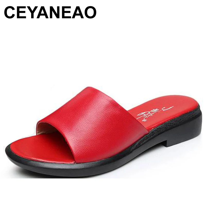 CEYANEAO/ г. летние женские шлепанцы г. милые туфли на плоской подошве женские шлепанцы из натуральной кожи черного и белого цвета, большие размеры 35-43, e1883
