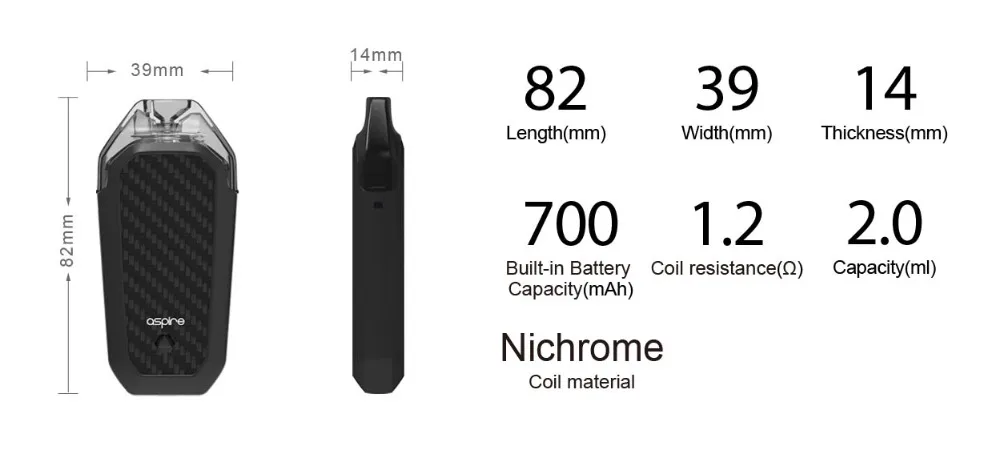 Электронная сигарета Aspire AVP AIO MTL стартовый комплект Pod Vape 2 мл емкость и 1,2 Ом катушка встроенный аккумулятор 700 мАч