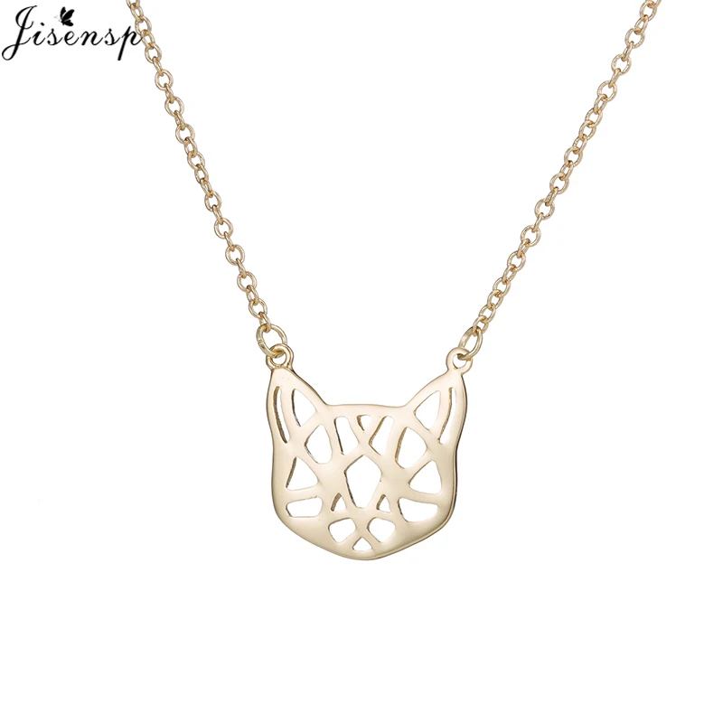 Jisensp Simple Design Origami Cat Pendant Necklace Hollow Kitty Choker Necklaces Animal Jewelry Women Girls Birthday Gift | Украшения и