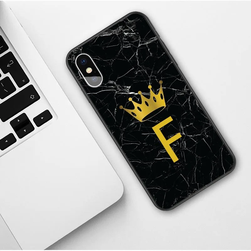 TPU Чехол на заказ для iPhone X SE 5 5S 6 6s 7 8 Plus Crown King Letter A B C D E F G H I J мягкий чехол для iPhone X XS чехол для MAX XR Capa - Цвет: TPU