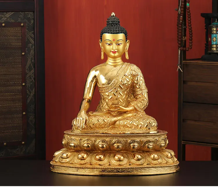 WOW -45cm LARGE Huge HOME Hall fane efficacious Protection Tibetan Gold-plated Buddhist patriarch Sakyamuni Buddha figure statue