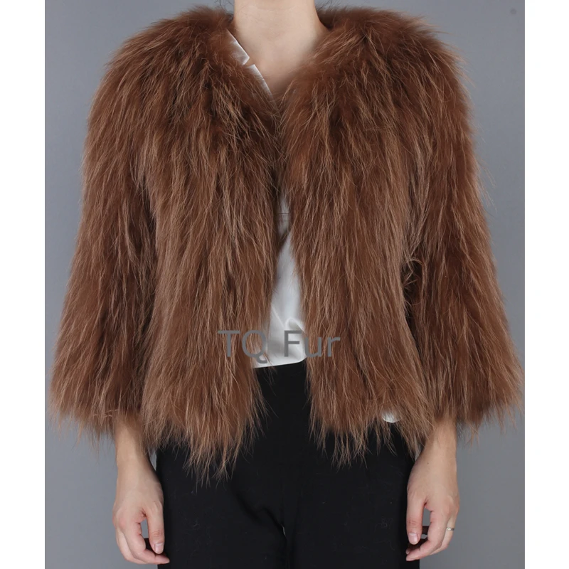 New Arrival Natural Raccoon Fur Coat Real Knitted Women Jacket Winter Warm Ouerwear Nine Quarter Sleeves | Женская одежда