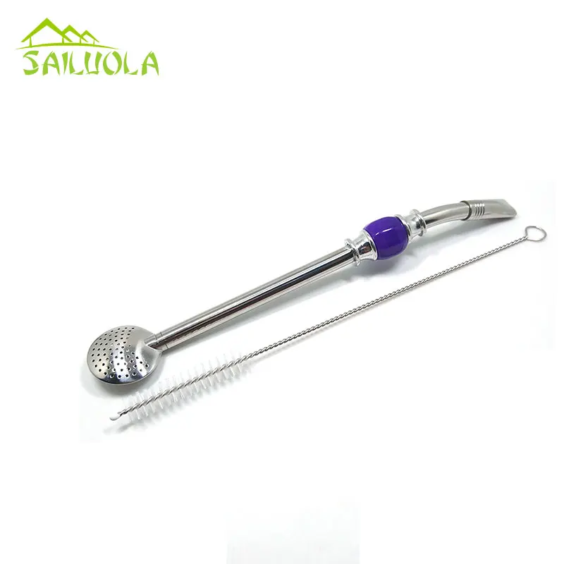 Purple Bead Высокое качество 304 нержавеющая сталь Bombilla соломинки Yerba mate Bombilla фильтр соломинка - Цвет: Purple Bead