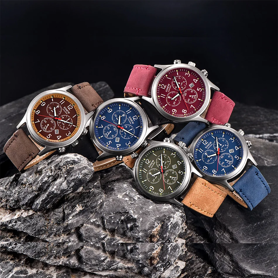 Недорогие мужские наручные часы 2018 модный бренд XINEW светящиеся стрелки из замши