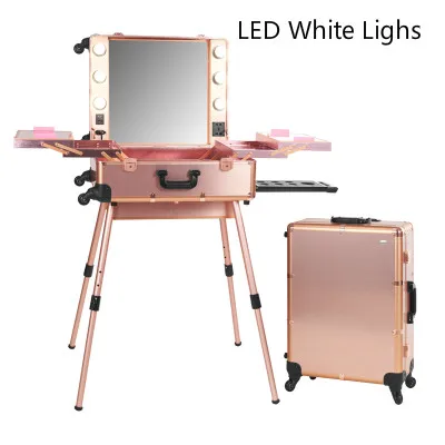 Rosegold Алюминий модные визажистов коробка с светодиодный огни в четырех ногах для Beuaty чехол Профессиональный освещенные 6 цветов - Цвет: Rosegold