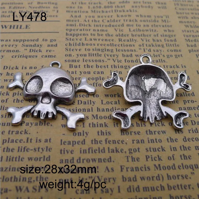 

25pcs/lot 28*32mm Antique Silver Plated Zinc Alloy Charms Skull Pendants For DIY Choker Jewelry Making Findings