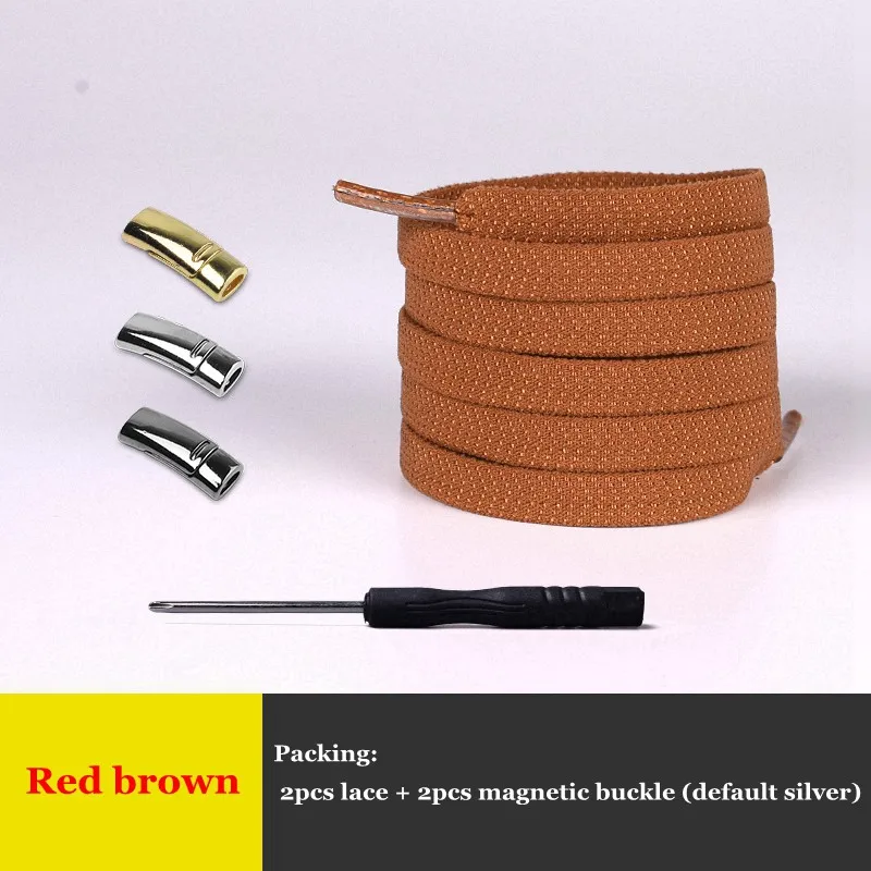 Red Brown Новые эластичные магнитные фиксирующие шнурки креативные 1 секунда быстро не завязываются шнурки для обуви Детские Взрослые Унисекс Спортивные туфли со шнурками шнурки для обуви - Цвет: Red Brown