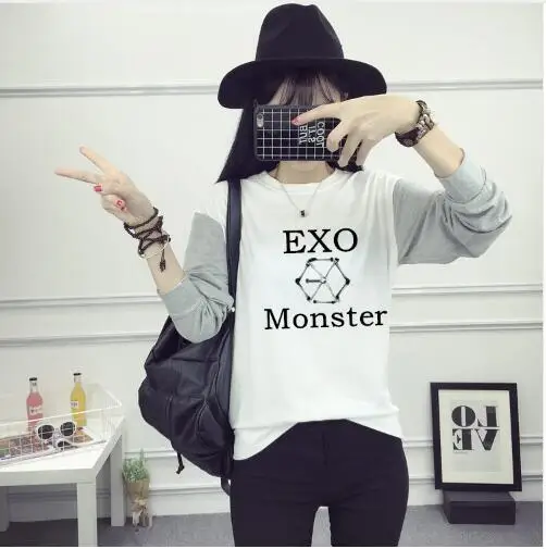 Kpop EXO new Korean long session baseball uniform school uniforms LUHAN KRIS TAO fleece sweatshirts Hoodies jacket coat | Женская одежда