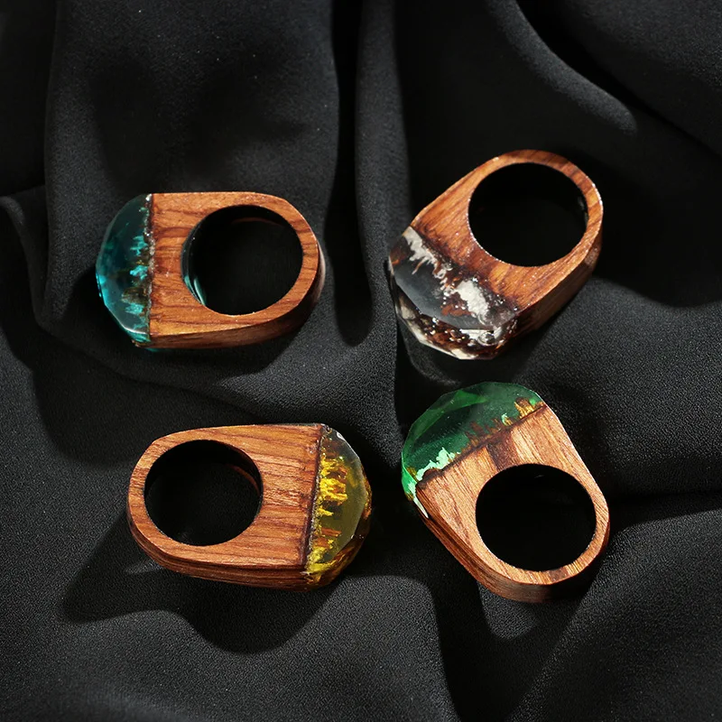 YOYORan 1PC wood arc-shaped crystal city building finger ring for man woman 3 Color acrylic cartoon irregular jewelry gift | Украшения и